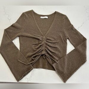 OAK + FORT Taupe Ruched Crop Top